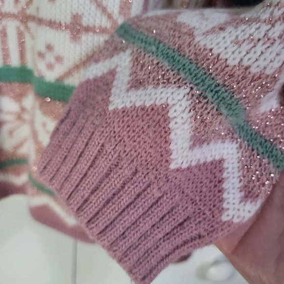 VTG 80s Womens Pink Green Snowflake Patterned Ugly Fun Sweater Small  USA - Picture 6 of 13